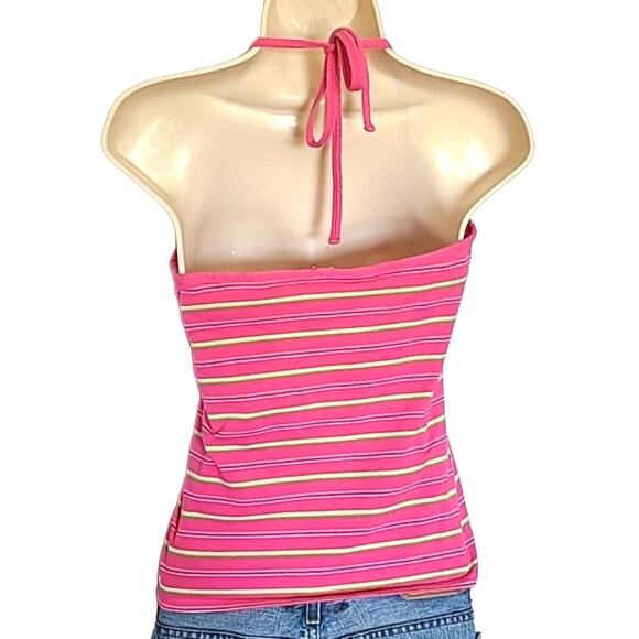 Excellent Arizona Jean Co Juniors Pink Striped Halter Neck Top Size Medium - Picture 6 of 7